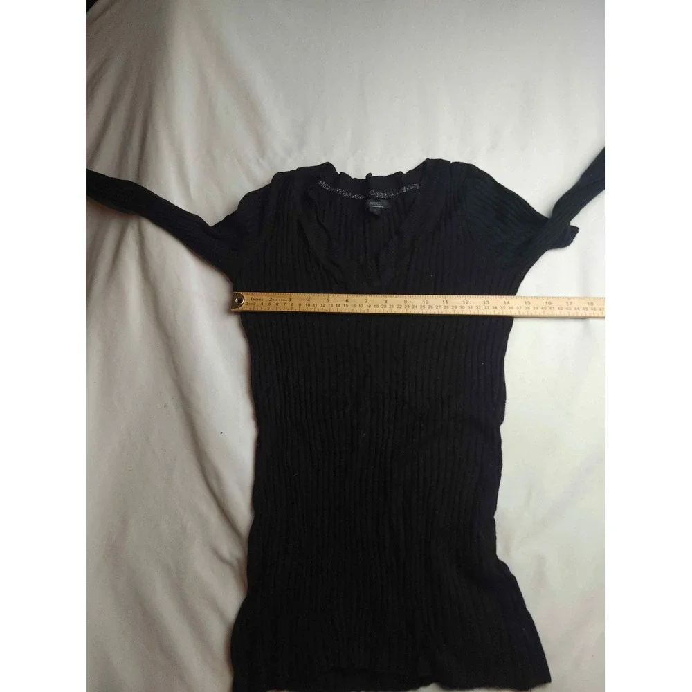 Express Womens Ribbed V-Neck Long Sleeve Sweater Black Size Medium